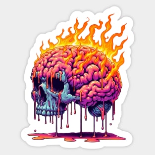 A skull brain on fire illustration Sticker